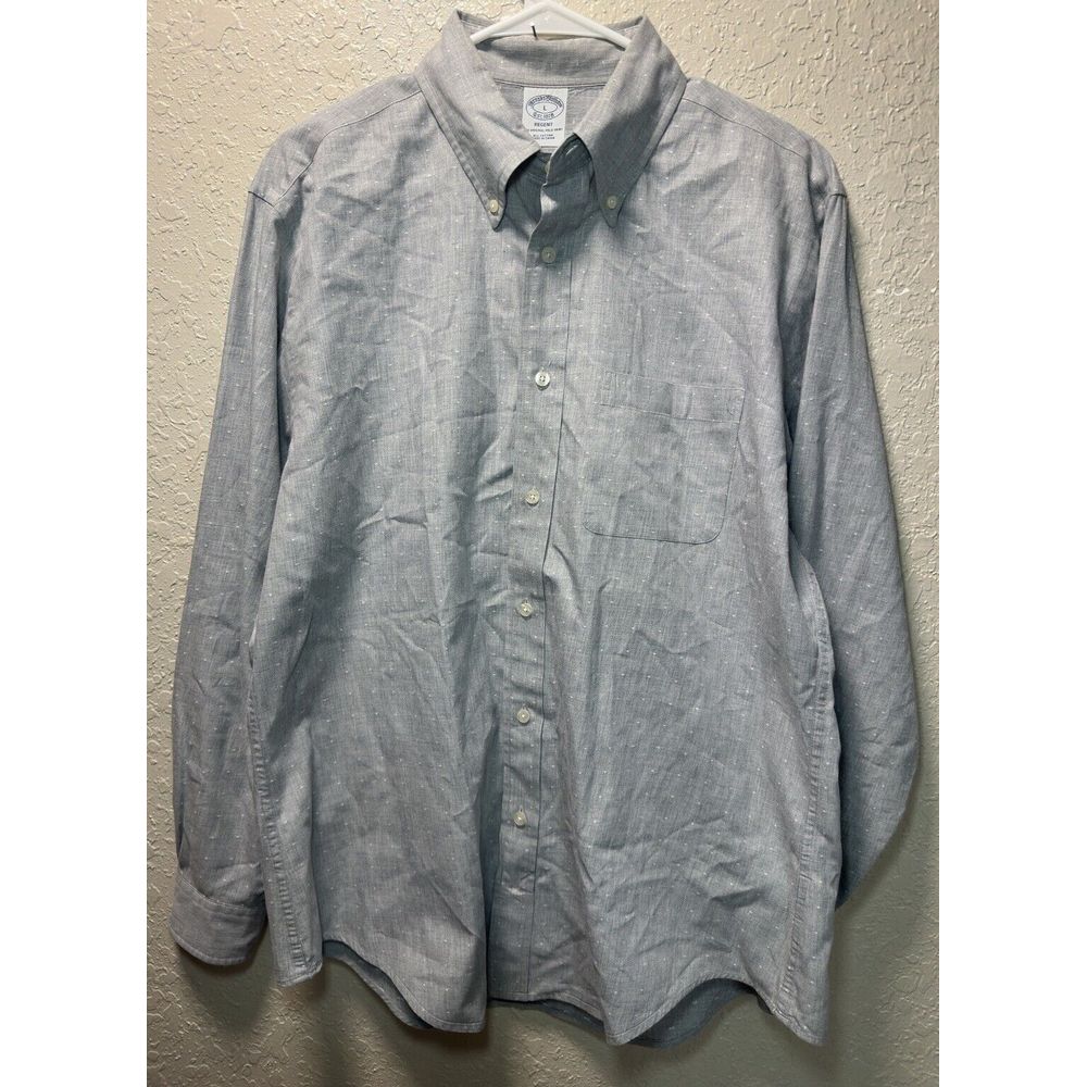 Brooks Brothers Shirt Mens Large Gray Regent Fit Cotton Casual Button Up #27